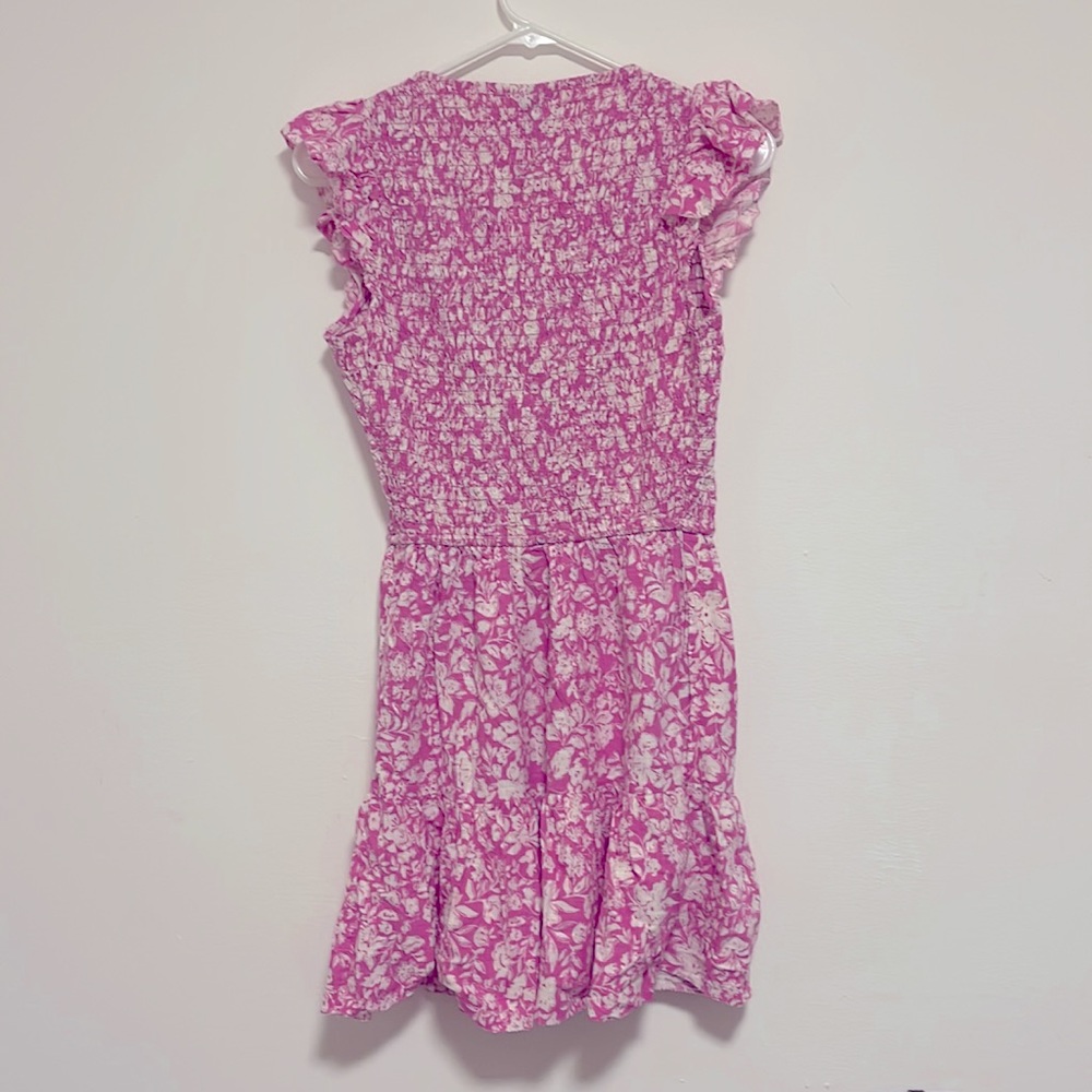 Universal Thread Mini Dress Womens XS Smocked Flutter-Sleeve Floral Pink - Picture 2 of 5